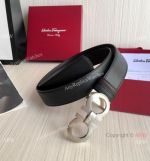 Knock off Salvatore Ferragamo Double sided Mens Belt Black Leather & Silver Clasp 35mm